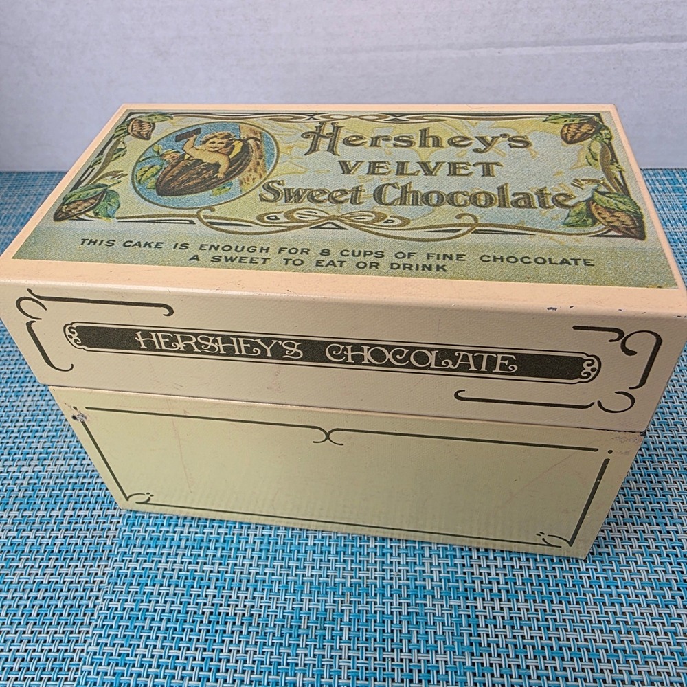 Vintage Hershey's Velvet Sweet Chocolate Tin Box Cream Cherub Graphic 6x4x3.5